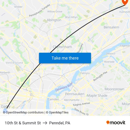 10th St & Summit St to Penndel, PA map