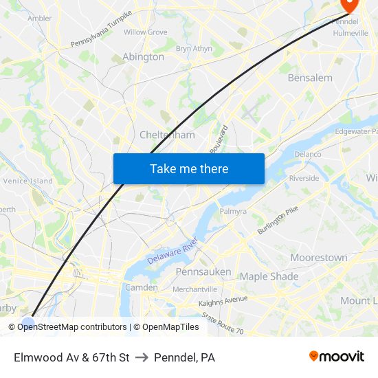 Elmwood Av & 67th St to Penndel, PA map