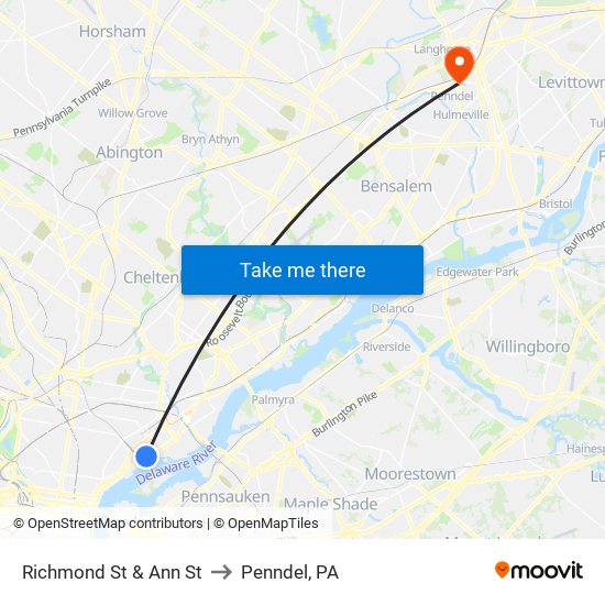 Richmond St & Ann St to Penndel, PA map