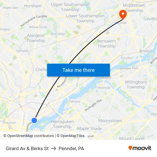 Girard Av & Berks St to Penndel, PA map