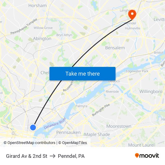 Girard Av & 2nd St to Penndel, PA map