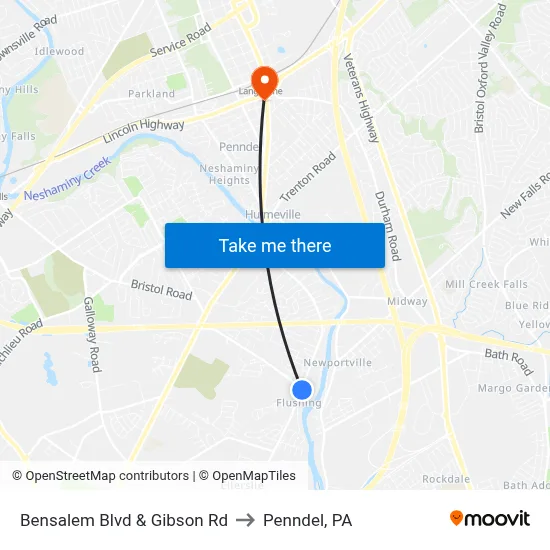 Bensalem Blvd & Gibson Rd to Penndel, PA map