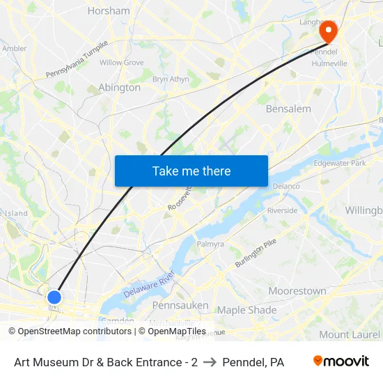 Art Museum Dr & Back Entrance - 2 to Penndel, PA map