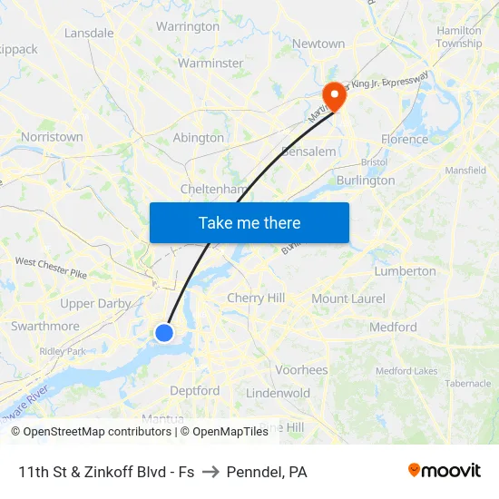 11th St & Zinkoff Blvd - Fs to Penndel, PA map