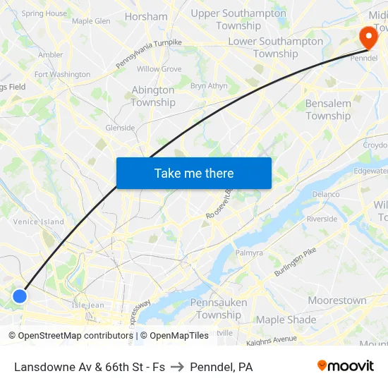 Lansdowne Av & 66th St - Fs to Penndel, PA map