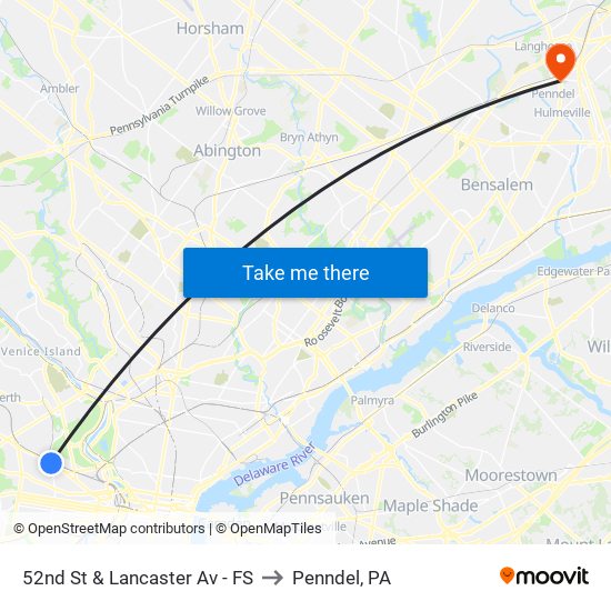 52nd St & Lancaster Av - FS to Penndel, PA map