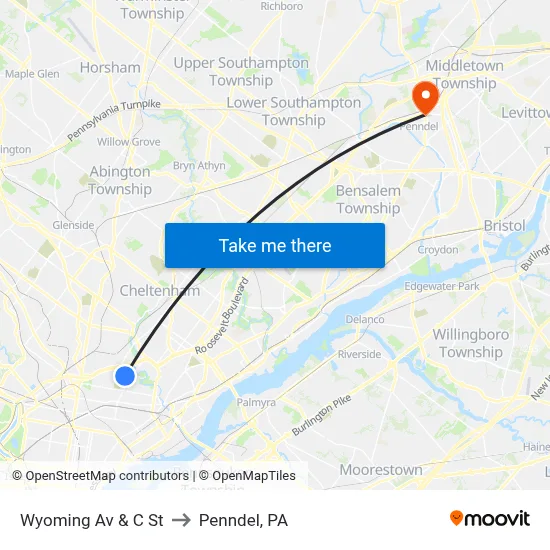Wyoming Av & C St to Penndel, PA map
