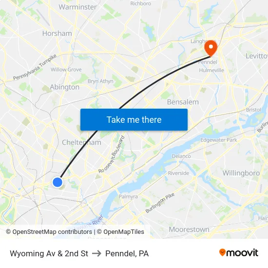 Wyoming Av & 2nd St to Penndel, PA map