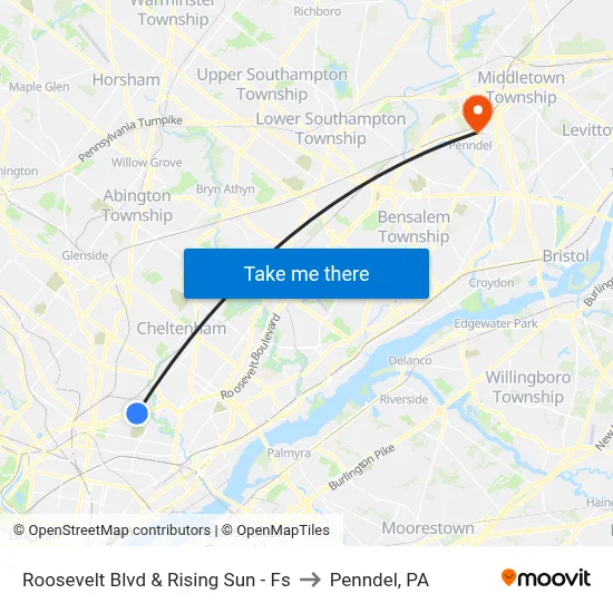 Roosevelt Blvd & Rising Sun - Fs to Penndel, PA map