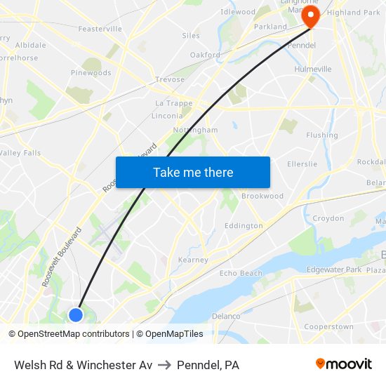 Welsh Rd & Winchester Av to Penndel, PA map