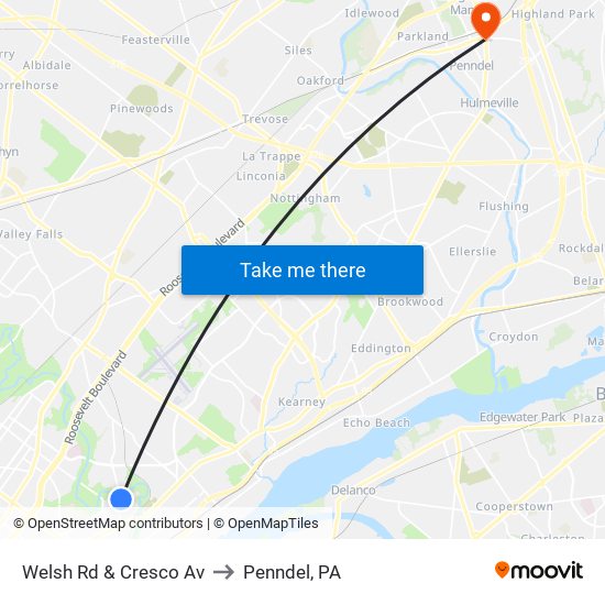 Welsh Rd & Cresco Av to Penndel, PA map