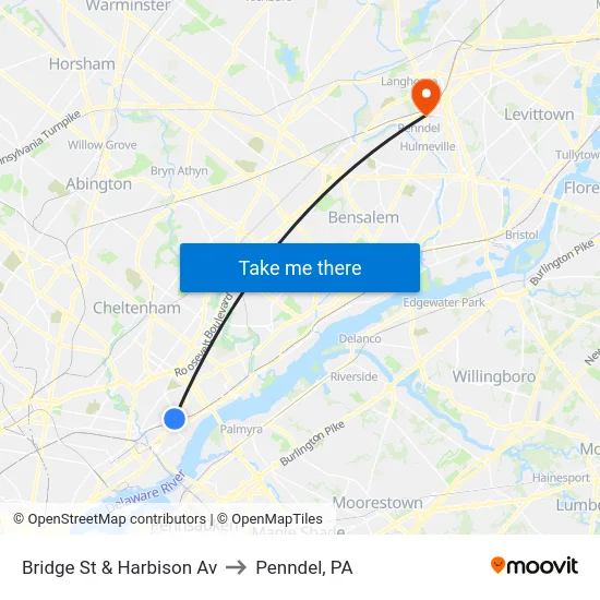 Bridge St & Harbison Av to Penndel, PA map