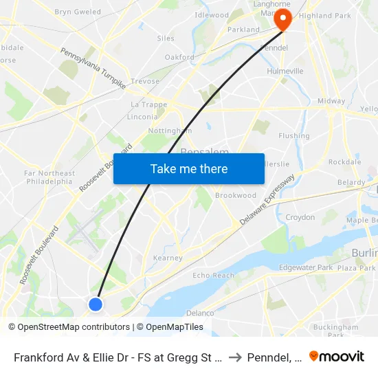 Frankford Av & Ellie Dr - FS at Gregg St Loop to Penndel, PA map