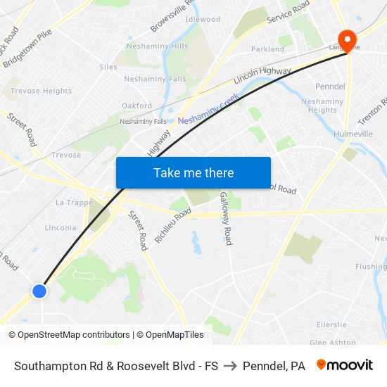 Southampton Rd & Roosevelt Blvd - FS to Penndel, PA map