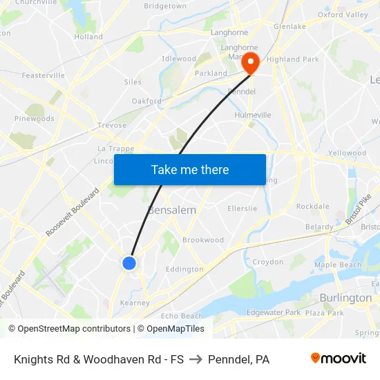 Knights Rd & Woodhaven Rd - FS to Penndel, PA map