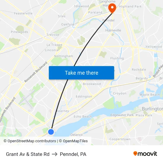 Grant Av & State Rd to Penndel, PA map