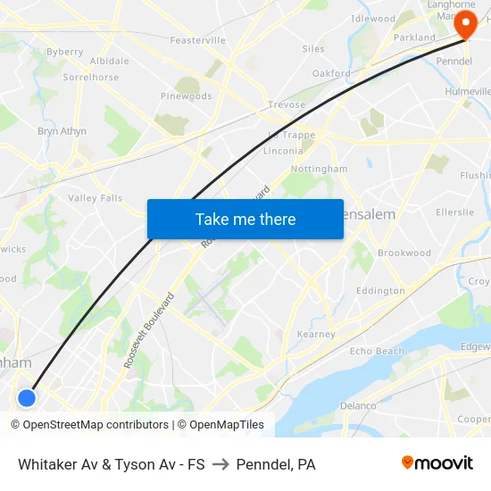 Whitaker Av & Tyson Av - FS to Penndel, PA map