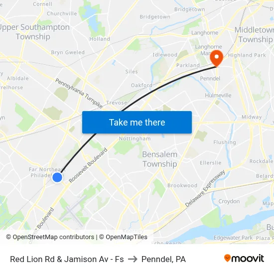 Red Lion Rd & Jamison Av - Fs to Penndel, PA map