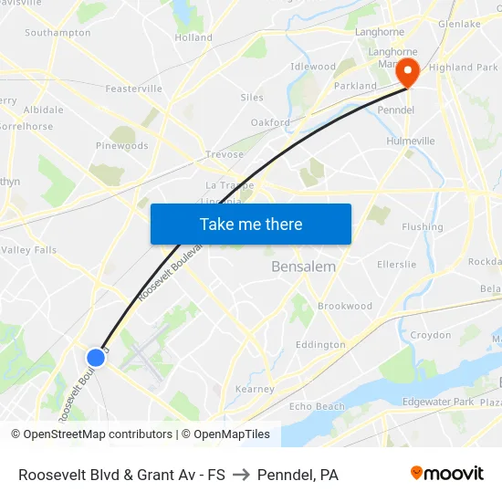 Roosevelt Blvd & Grant Av - FS to Penndel, PA map