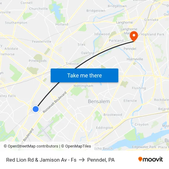 Red Lion Rd & Jamison Av - Fs to Penndel, PA map