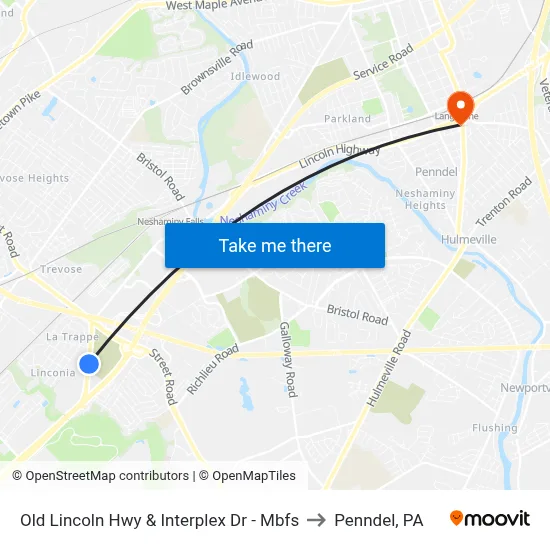 Old Lincoln Hwy & Interplex Dr - Mbfs to Penndel, PA map