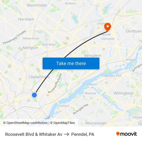 Roosevelt Blvd & Whitaker Av to Penndel, PA map