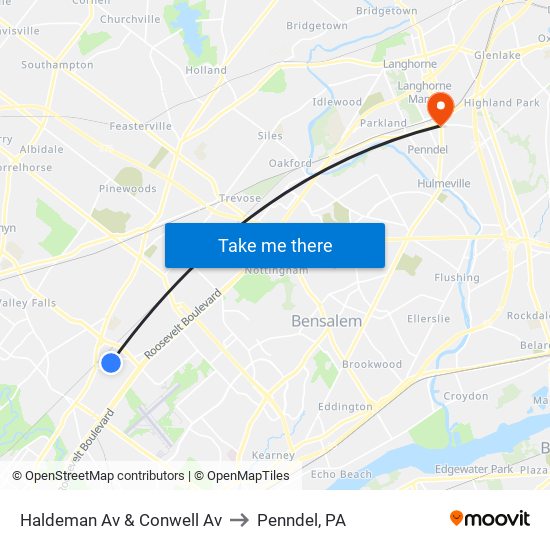 Haldeman Av & Conwell Av to Penndel, PA map