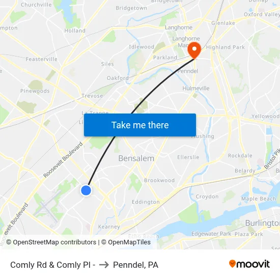 Comly Rd & Comly Pl - to Penndel, PA map