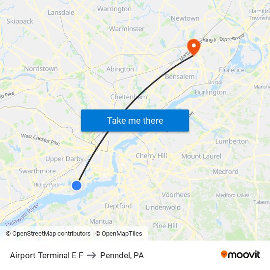 Airport Terminal E F to Penndel, PA map