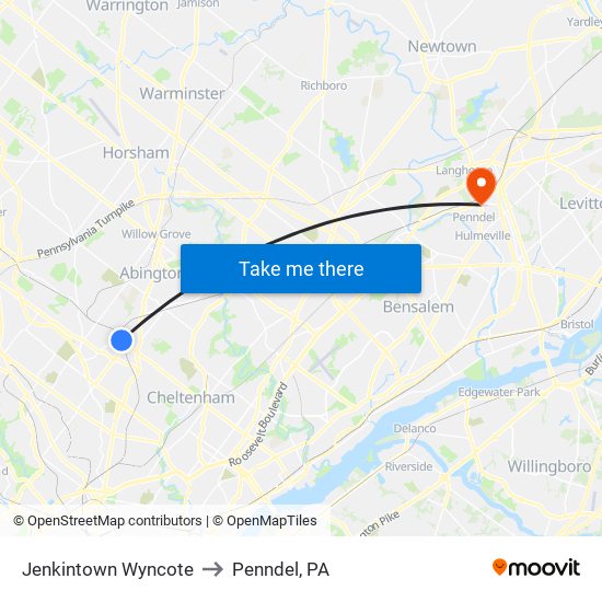 Jenkintown Wyncote to Penndel, PA map