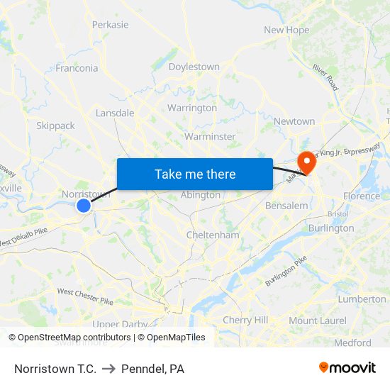 Norristown T.C. to Penndel, PA map