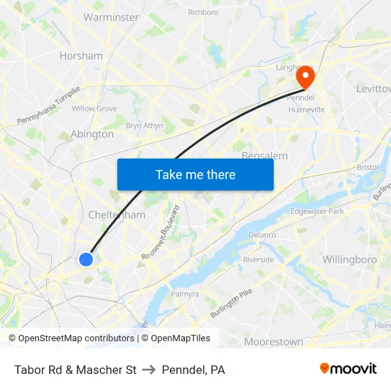 Tabor Rd & Mascher St to Penndel, PA map