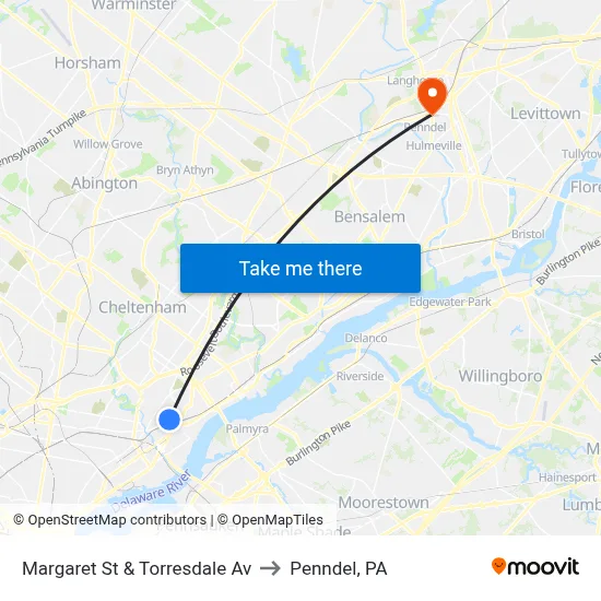 Margaret St & Torresdale Av to Penndel, PA map