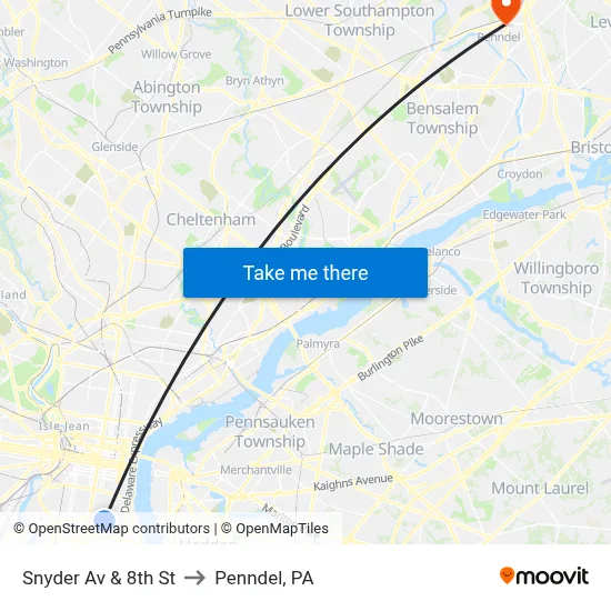 Snyder Av & 8th St to Penndel, PA map
