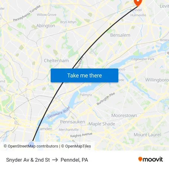 Snyder Av & 2nd St to Penndel, PA map