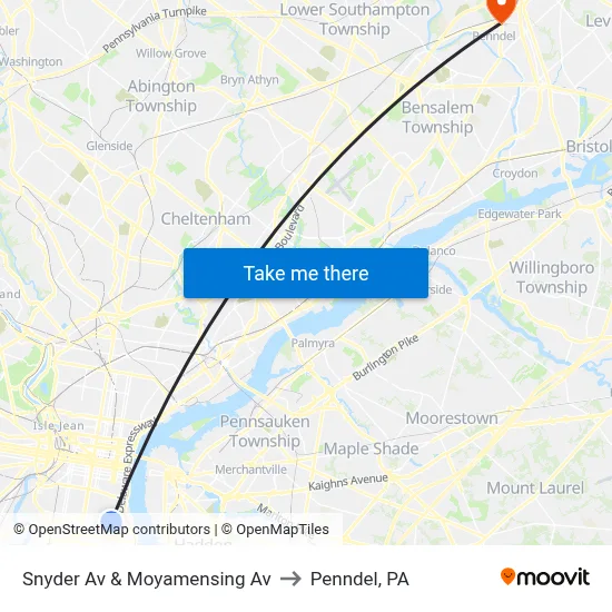 Snyder Av & Moyamensing Av to Penndel, PA map