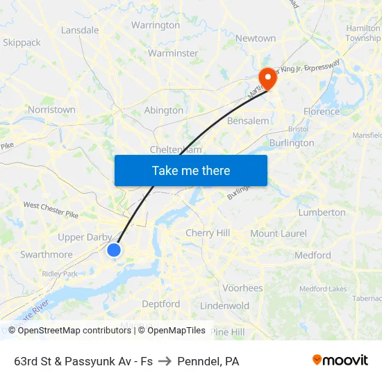 63rd St & Passyunk Av - Fs to Penndel, PA map