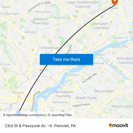 23rd St & Passyunk Av to Penndel, PA map