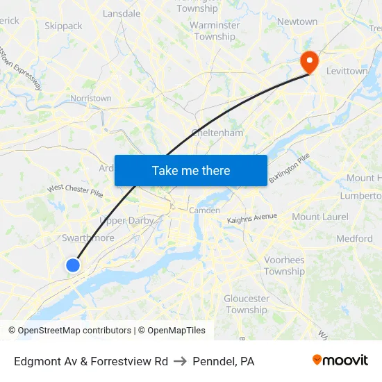 Edgmont Av & Forrestview Rd to Penndel, PA map