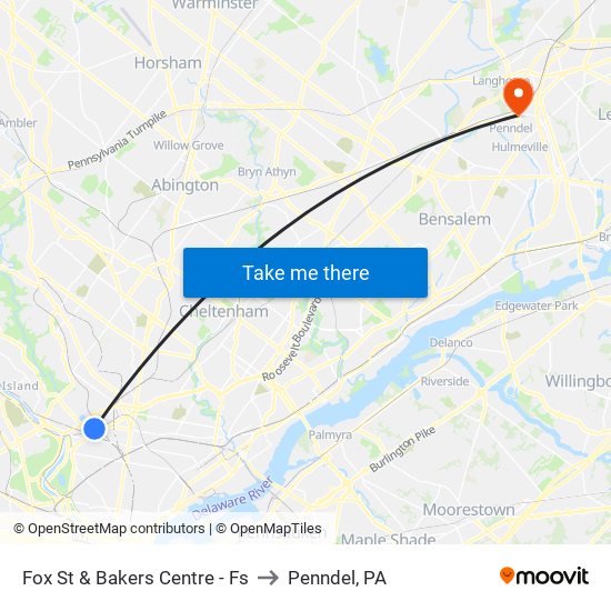 Fox St & Bakers Centre - Fs to Penndel, PA map