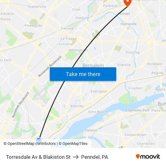 Torresdale Av & Blakiston St to Penndel, PA map