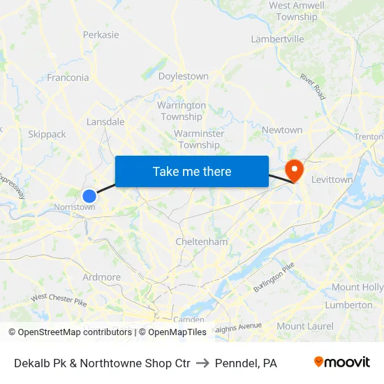 Dekalb Pk & Northtowne Shop Ctr to Penndel, PA map