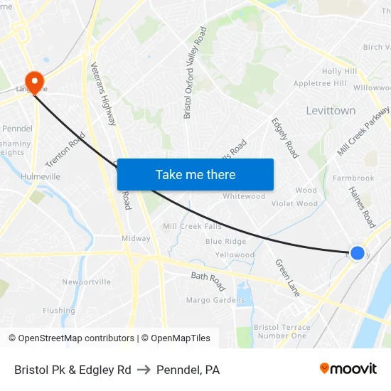 Bristol Pk & Edgley Rd to Penndel, PA map