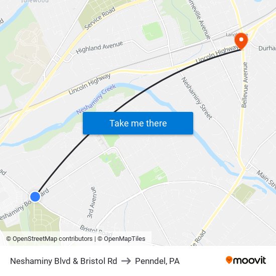 Neshaminy Blvd & Bristol Rd to Penndel, PA map