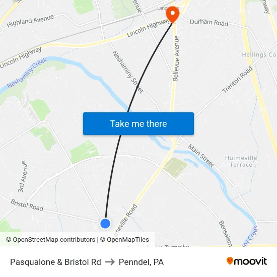 Pasqualone & Bristol Rd to Penndel, PA map