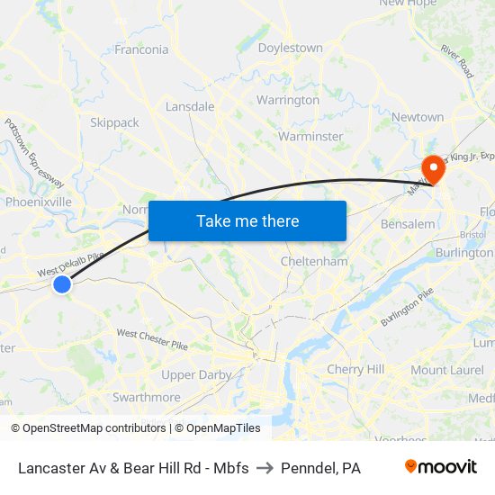 Lancaster Av & Bear Hill Rd - Mbfs to Penndel, PA map