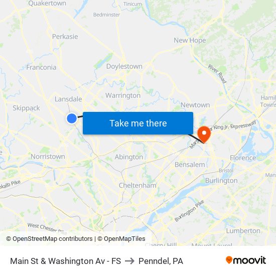 Main St & Washington Av - FS to Penndel, PA map