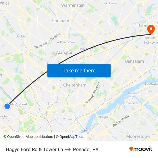 Hagys Ford Rd & Tower Ln to Penndel, PA map