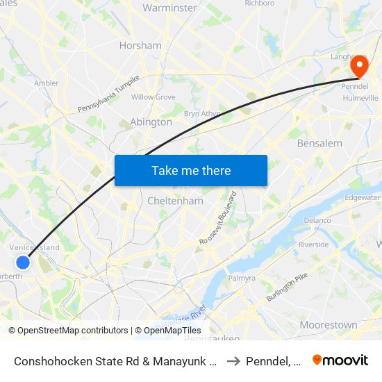 Conshohocken State Rd & Manayunk Rd to Penndel, PA map