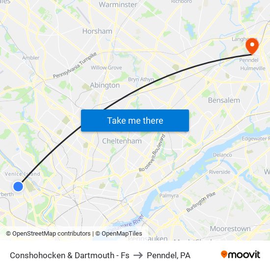 Conshohocken & Dartmouth - Fs to Penndel, PA map